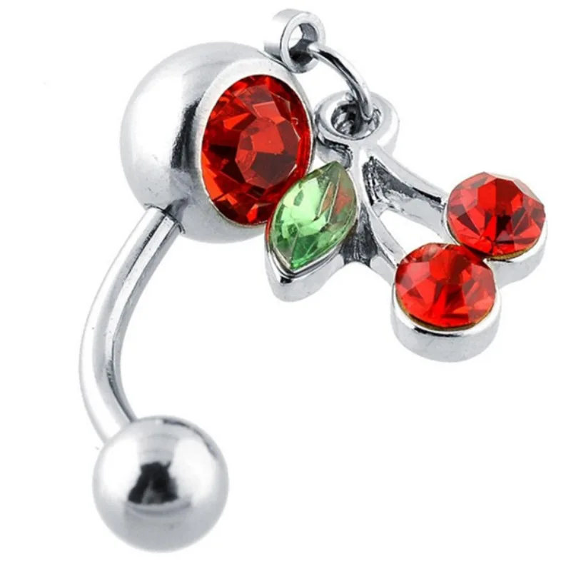 Diamond Navel Nail Red Cherry Stainless Steel Navel Ring Titanium Steel Navel Buckle Puncture Jewelry