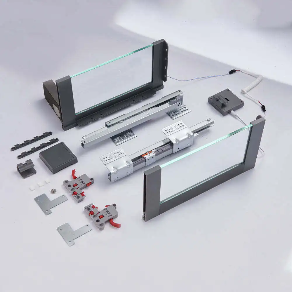 LED Transparent Glass Drawer Box Cabinet Accessories Cabinet Hardware Soft Close mental box Drawer slide