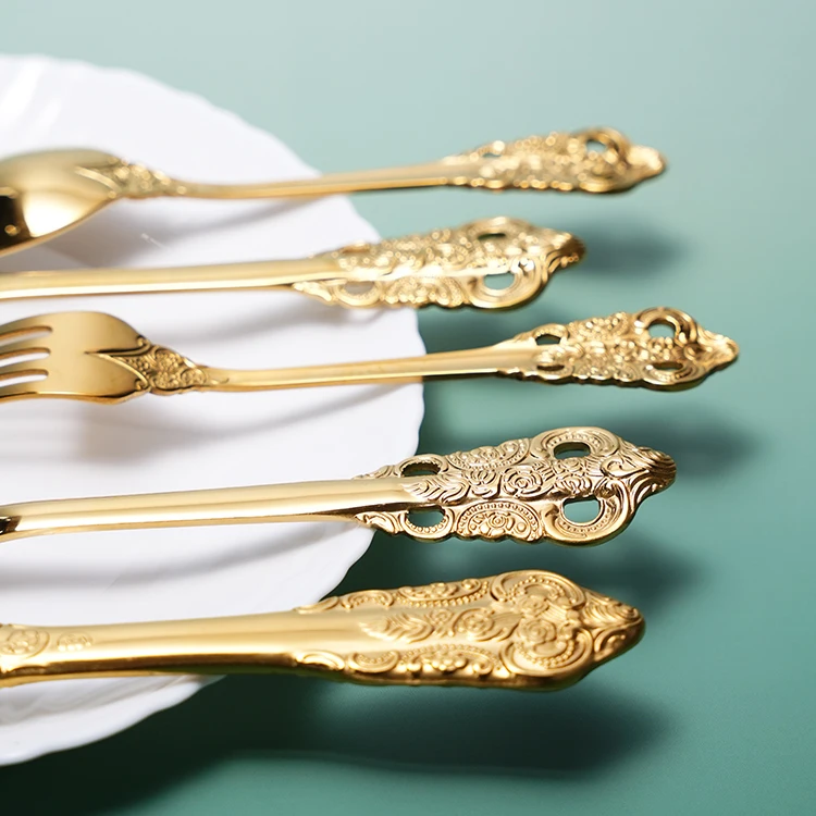 18/10 Gold cutlery stainless steel luxury tableware wholesale Palace knife fork spoon Sweet Fork Sweet Spoon