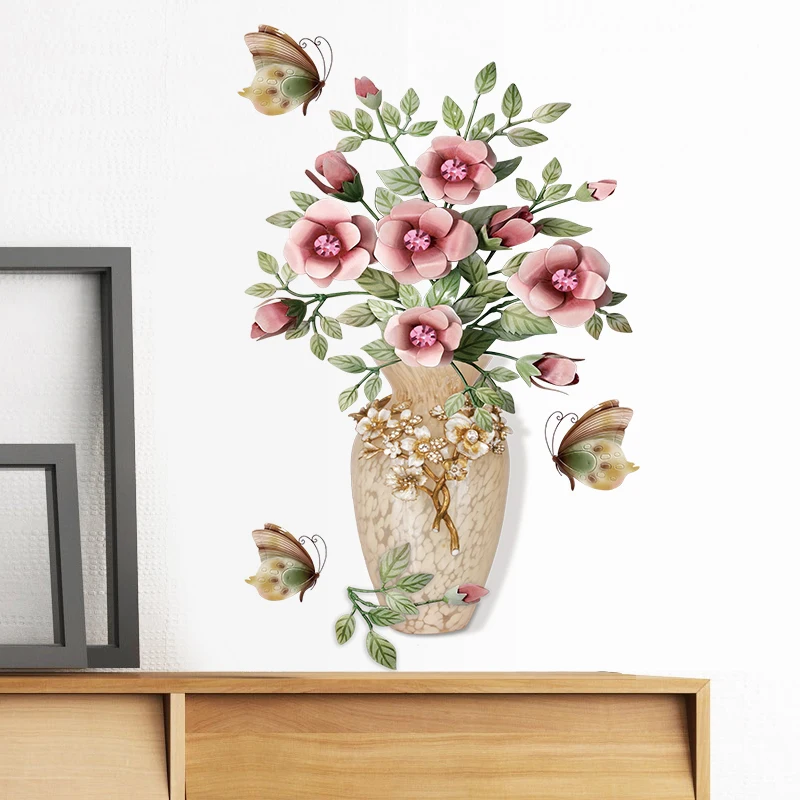 YIYAO YIYAO SK6134 retro 3d flower vase fashion ins home decoration removable customized sel-adhesive bedroom wall sticker