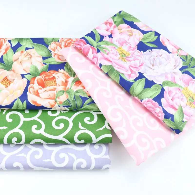 Korean retro pastoral peony Xiangyun printing cloth home textile pure cotton twill household quilt cover pure cotton fabric