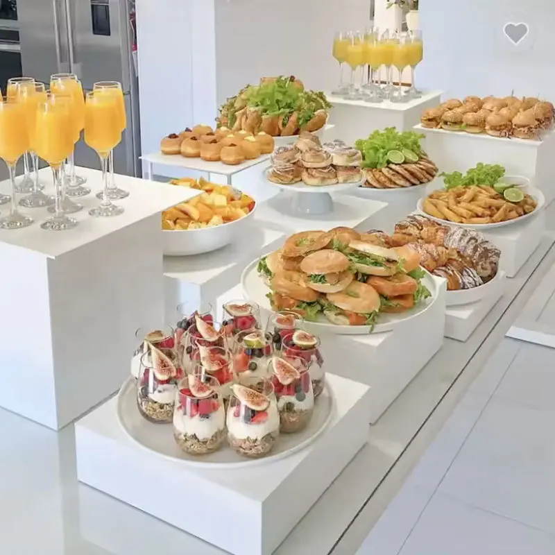 Factory Wholesale Stable Acrylic Food Display Stand White Buffet Acrylic Food Display Vertical Cube For Food Display