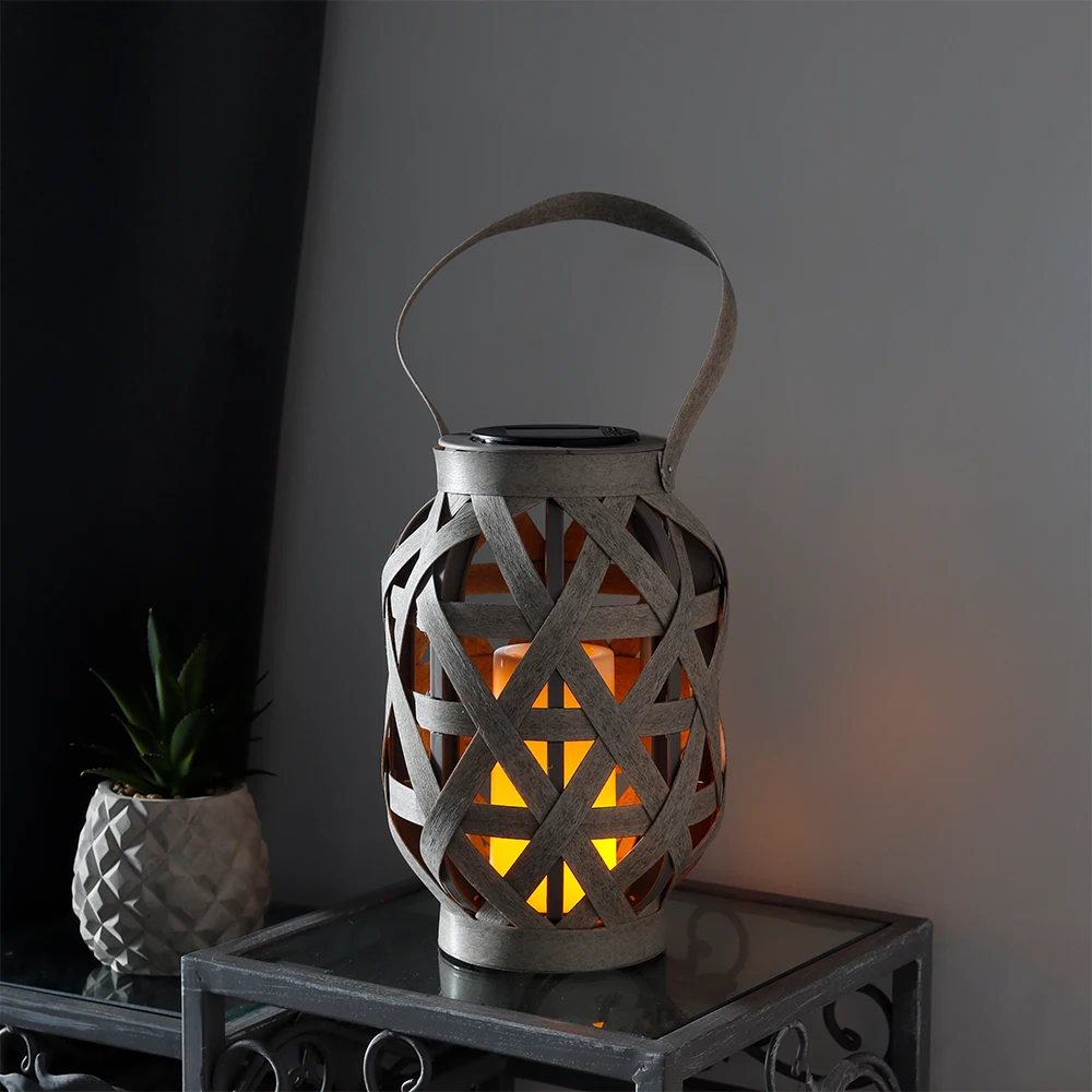 Outdoor Hanging Plastic Weaving Solar Lantern Portable Garden Solar Lamp with Solar Panel