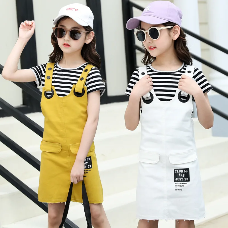 2024 Summer New Model Children Clothes Cotton Breathable T-shirt And Suspender Skirt Casual Clothes Set For Girls