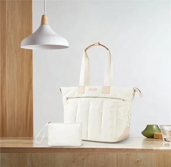 Laptop Shoulder Bag for Women Puffy Computer Handbag with Zipper Large Lightweight Travel Puffer Tote Bag