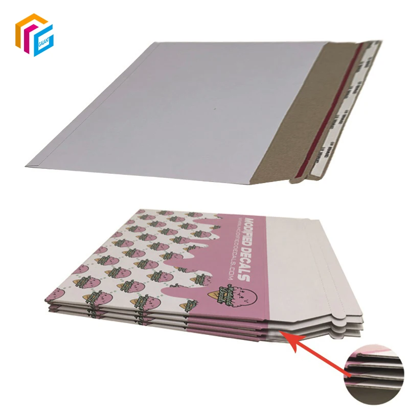 Customized Stay Flat Hard Cardboard Mailer Envelope Rigid Corrugated Paper Envelope with Self Sealing