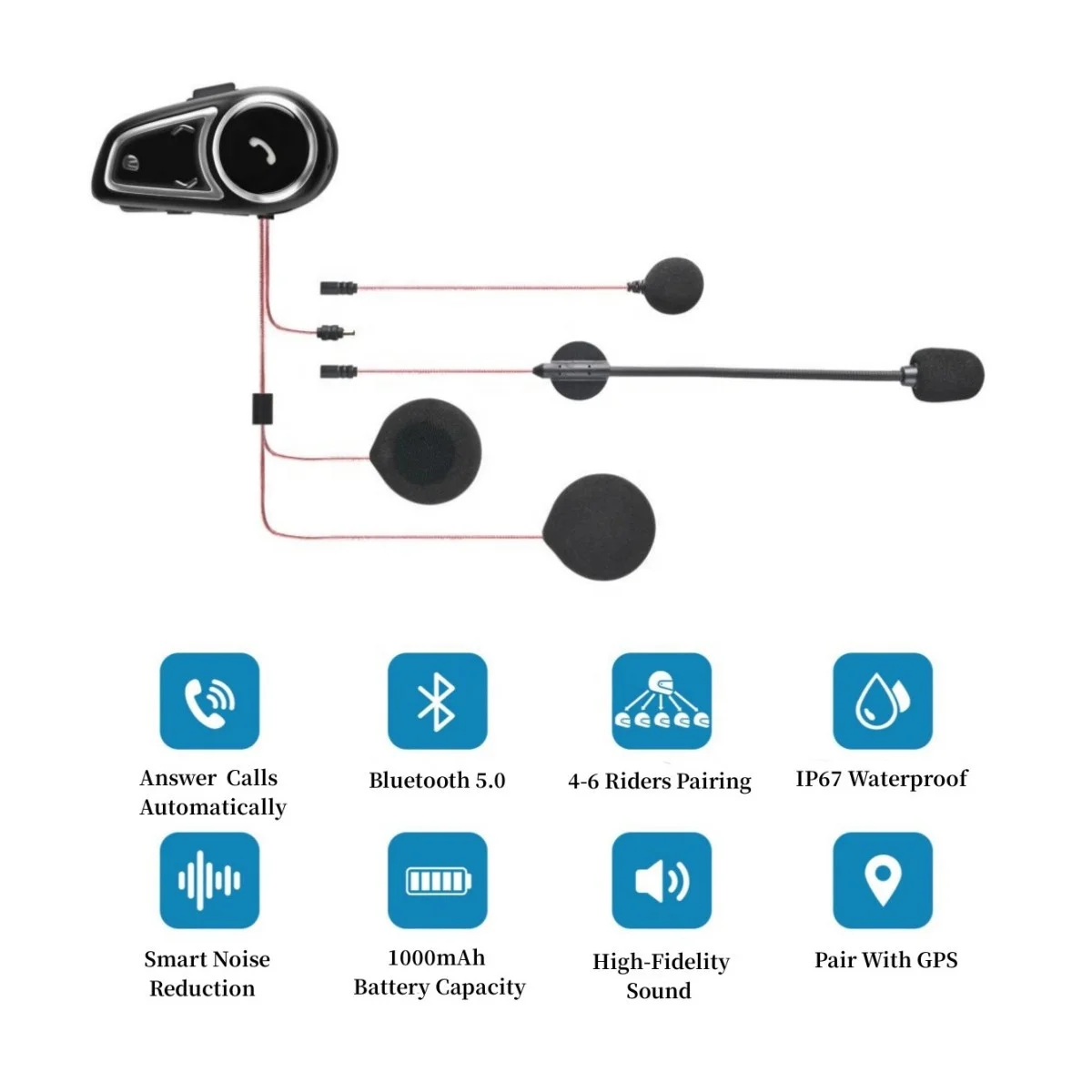 HXKK HX-T1 Waterproof IP67 6 People 1KM Motorcycle BT Helmet Intercom Headset Walkie Talkie Headset