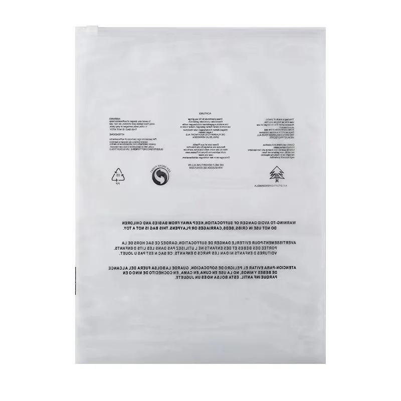 factory outlet wholesale cross-border universal  transparent frosted clothing warning labels zipper bags