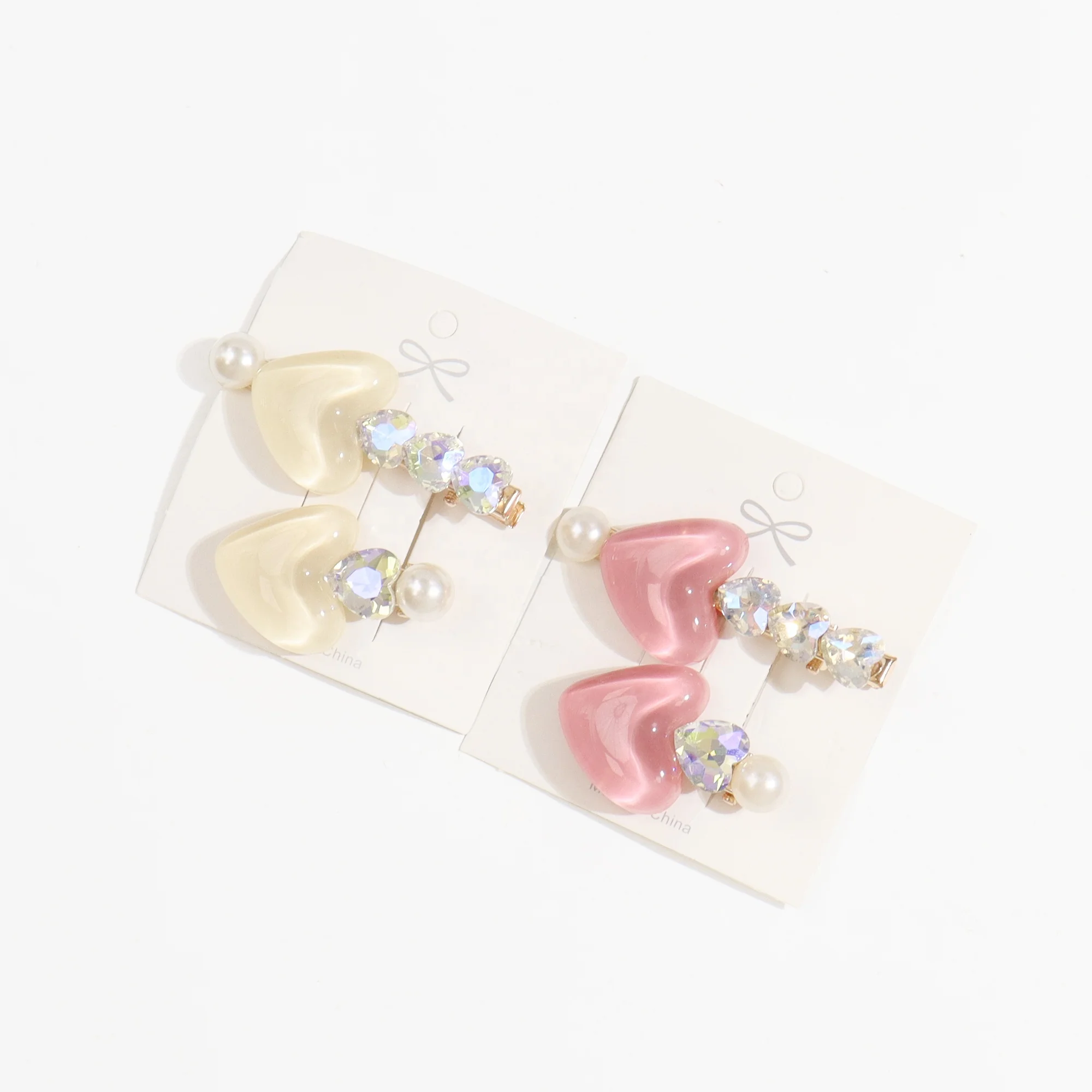 B.PHNE bangs One word clip Pearl glitter hairpins sweet white heart alligator hair clips 2pcs set for women girls