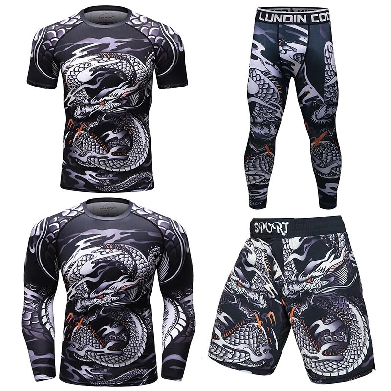 Компрессионные боксерские майки на заказ MMA BJJ Rashguard футболка + леггинсы спортивный костюм для фитнеса тайский мужской кикбоксинга
