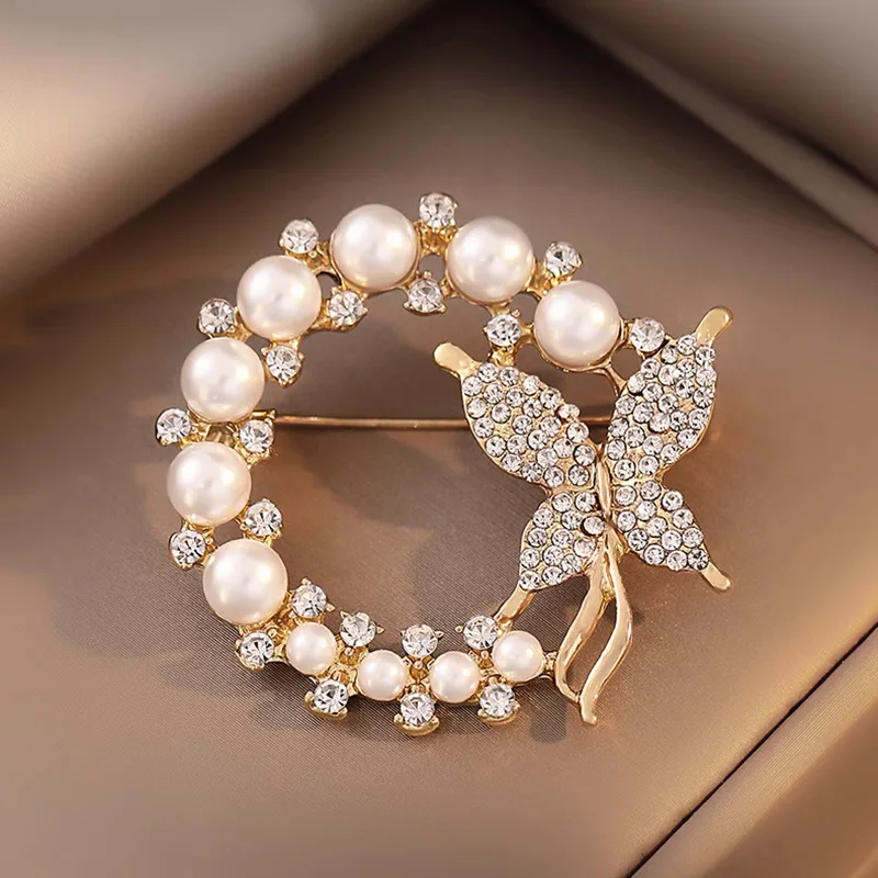 Wholesale Custom Customized Butterfly Brooch Pearl Luxury  Rhinestone Brooches Luxury Women Brooch