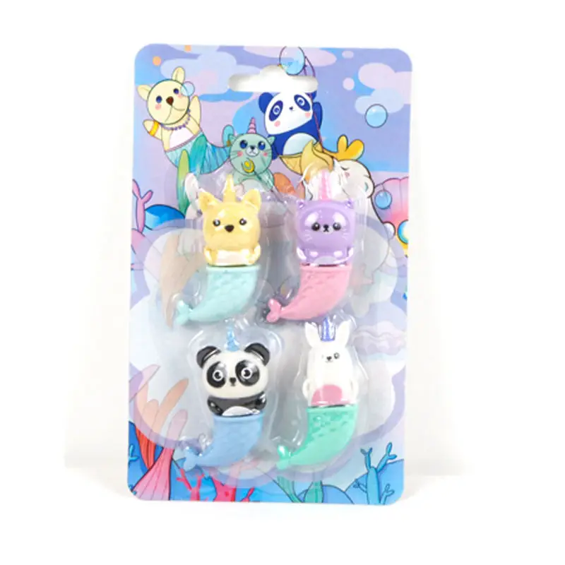 Soododo XDDD903 Hot Sale Stationery Animal Mini Fish Mermaid Eraser Set Shaped Rubber Pencil Eraser Kids Set For School