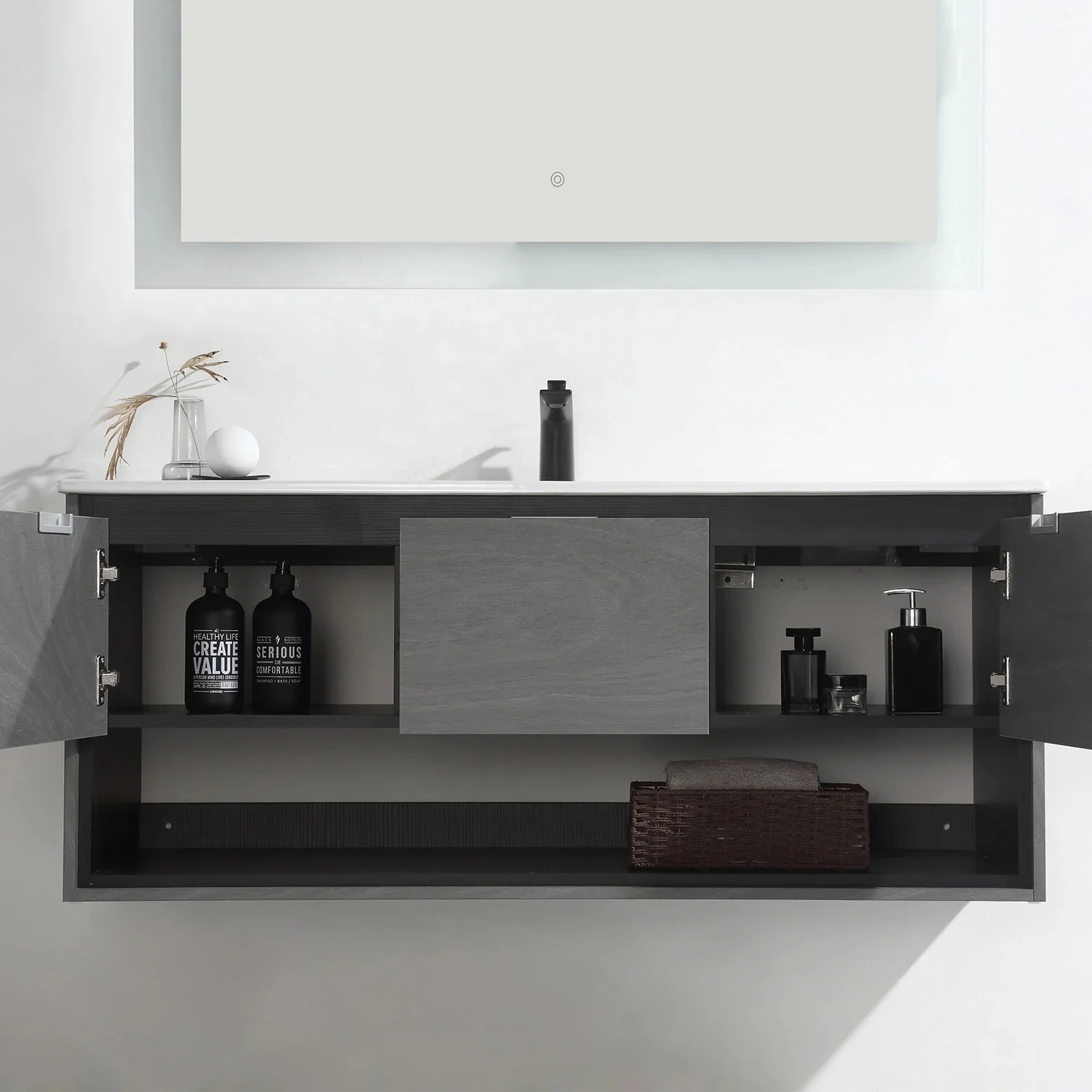 48 Inch Bamboo Bathroom Vanity Plywood Vanity Cabinet With 1 Drawers Two Doors