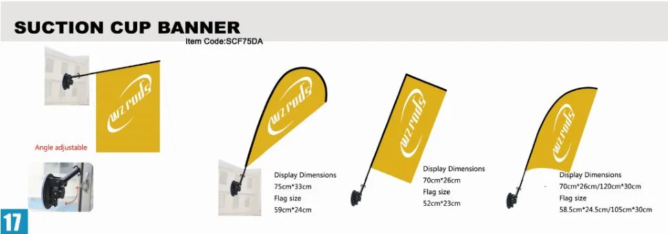 weihai wisezone top selling brand marketing mini teardrop beachflag mast car glass window sucker cup feather flying banner pole