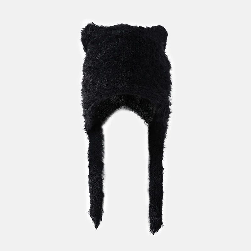 Lady Autumn Winter Warm Ears Beanie Hat Plush Cat Ears Knitted Hat Ear Protection Beanie