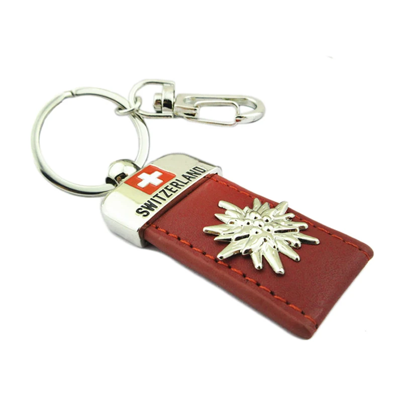 Custom Embossed Logo Keychain Promotional Gift Laser Engraved PU Leather Metal Keyring Keychain