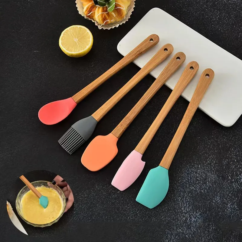 Kitchen Baking Tools Set 5pcs Mini Utensil Children Cooking Cake Brush Scraper Silicone Spatula For Kids