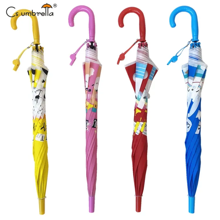 YS-6021 Customize Umbrella Manufacturer Match Handle And Tips Straight POE Children Auto Open Umbrella With Whistle
