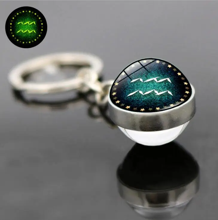 Amazon Hot Sell Keychain Zodiac Glass Keychain Zodiac Sign Keychain,Glowing In The Darkness,2CM Diameter