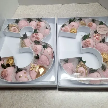 12 inch Birthday Treat Surprise Gifts Filable Mache Clear Snack Lid Cupcake Number Shaped Box For Strawberry