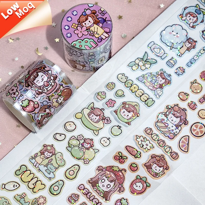 Rainbow hologram self adhesive transparent clear PET film sticker kiss cut washi tape roll for decorative