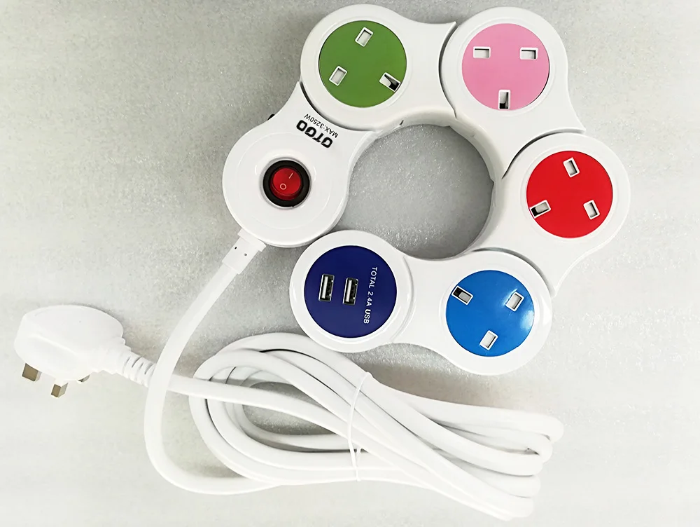 G-MARK BS-CE Extension Lead Flexible Surge Guard with USB Ports Newest Design Extension Lead