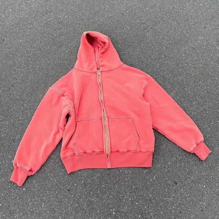 French Terry Street Wear Hoodie Cotton Acid Wash Vintage Custom Logo Oversized Stone Wash Sun Faded Distressed Hoodies