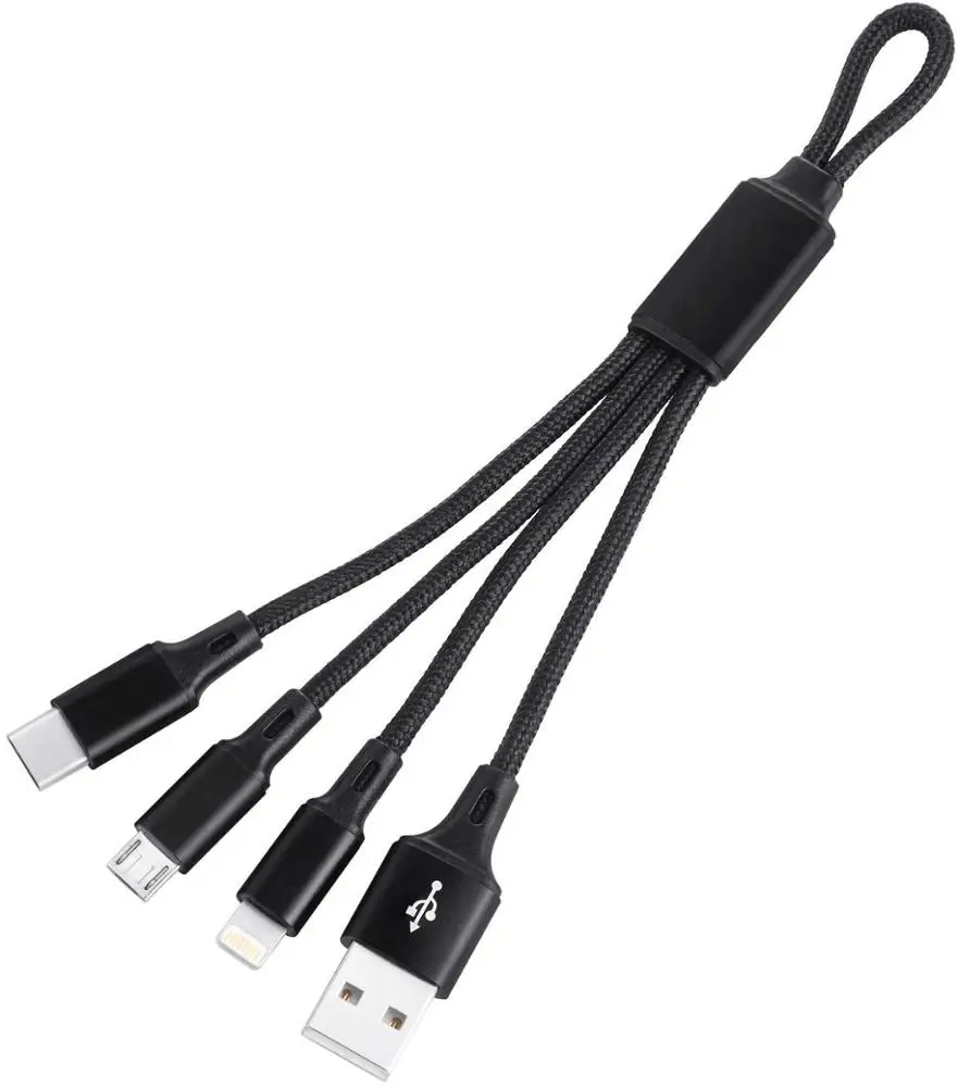 Lighting/MicroUSB/Type C Cable 3 in 1 Multi USB Charging Short Travel Size 8 Inch Keychain Cord for Samsung Galaxy