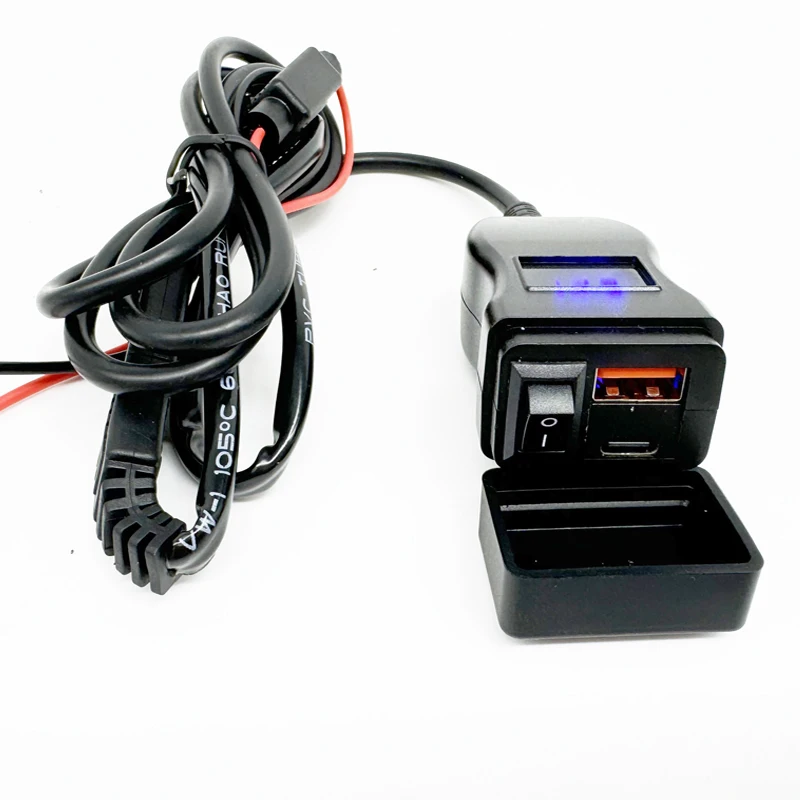 motorbike phone charger Motorcycle USB Charger Dual Port QC3.0 Type C Fast Charging charger with Voltmeter&ON/Off Switch