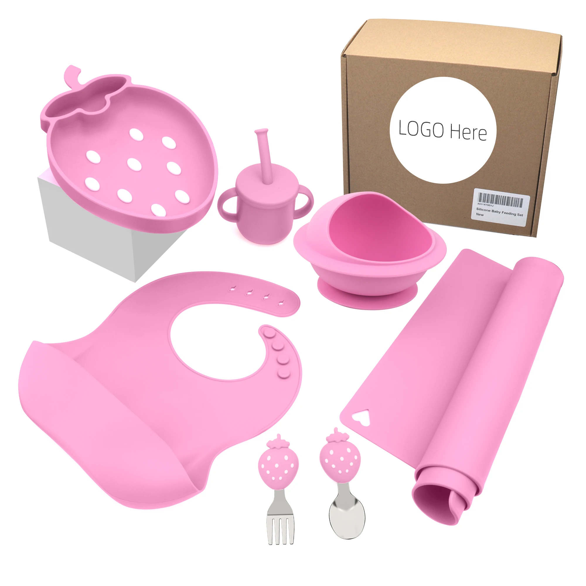 Dining Children Bpa Free Placemat Strawberry Toddler ECO Eating Baby Food Grade Tableware Infant Silicone Baby Feeding Set
