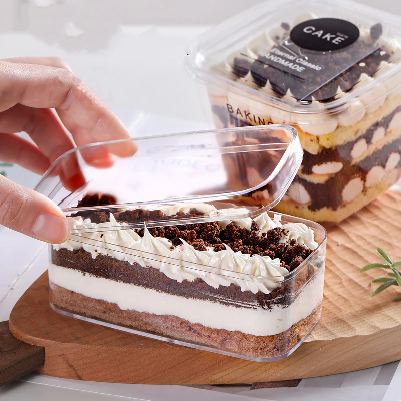 High Quality Square Clear Packaging Oval Transparent PS Plastic Sweet Candy Tiramisu Pastry Container Acrylic Cake Box