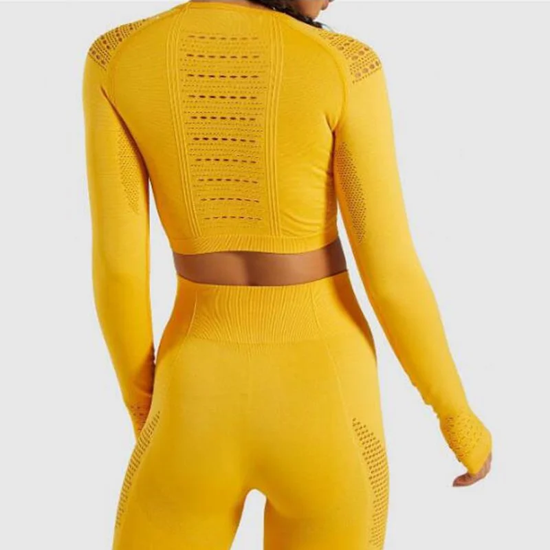 JSMANA Shark Female Long Sleeve Seamless Athletic Fitness Women Yoga Set Gym 2-piece Bra Gym Wear Sport Set