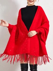 Simple multicolor warm knitted shoulder mink blanket poncho scarves shawls for women