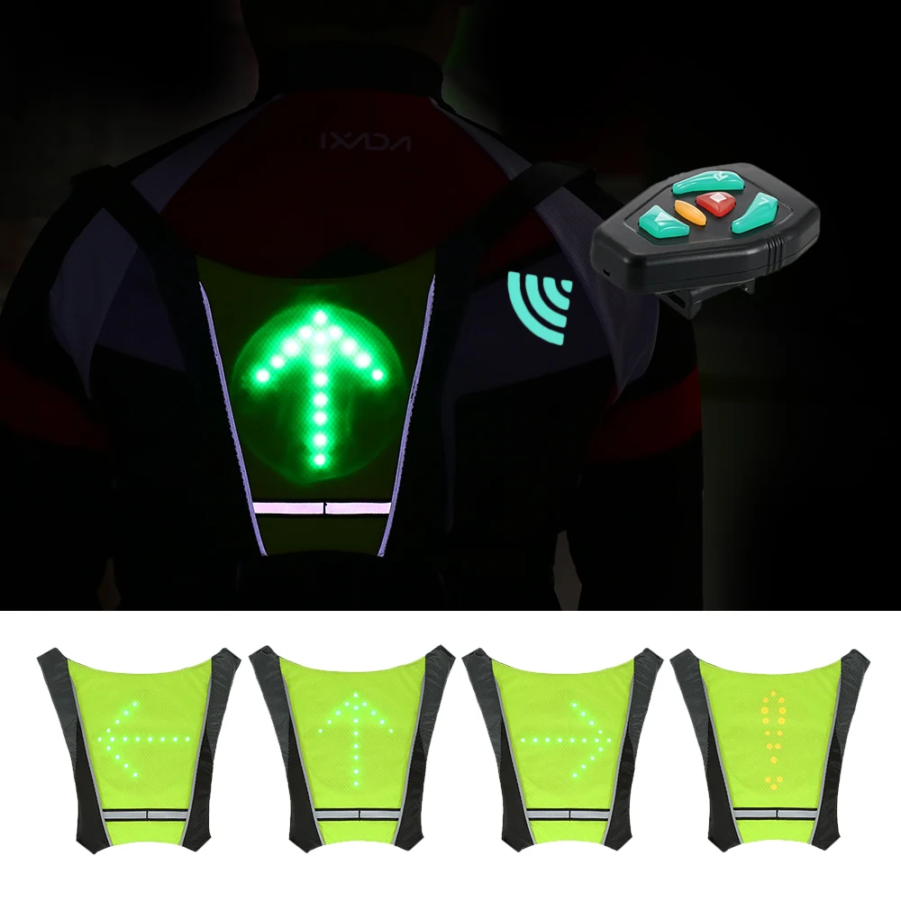 LED Turn Signal Vest Bike Back Guiding Light Reflective Safety Warning Clothing Bicycle Jogging Vest with Remote Controller