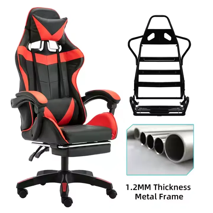 Ergonomic PVC Racing-Style High Back Executive Chair Convertible Home Office PU Leather Revolving Massage Gaming Foldable Metal