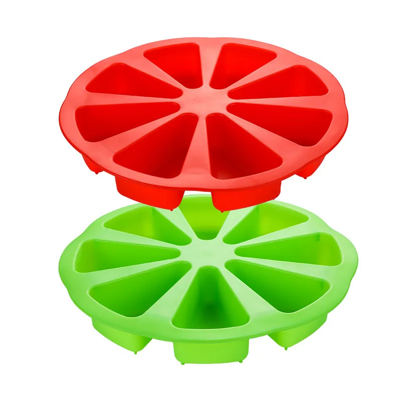 Reusable Silicone Dessert Cake Baking Mould Triangle Cavity Cake Pan 8 Hole Orange Shaped Pizza Pan For Cooking Ovens Microwaves
