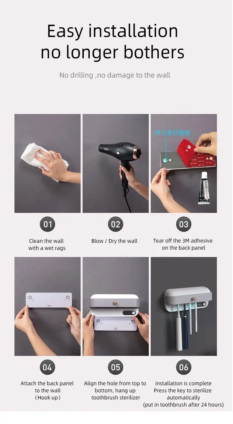 OEM 2021 Ansimi 4 in 1 UVC Light Toothbrush Sanitizer Holder Rechargeable Toothbrush Storage & Sterilizer Box