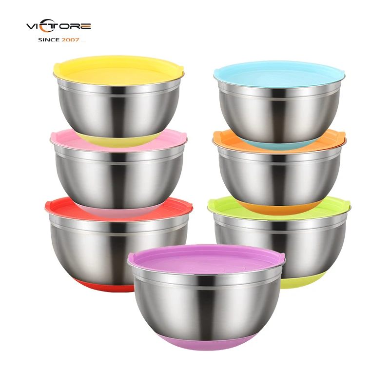 Thickened Stainless Steel Silicone Bottom Whisk Bowl Handle Water Level Line Tilting Spout Mixing Silicone Salad Pasta Bowl