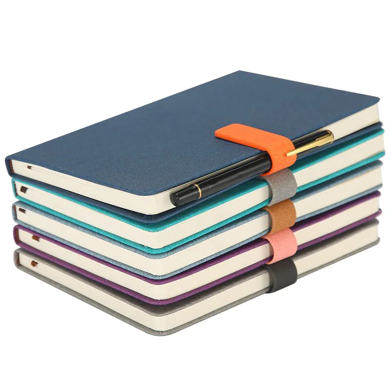 A5 White Private Custom Lined Daily Pu Leather Hardcover Business Notebook Planner With Pen Loop