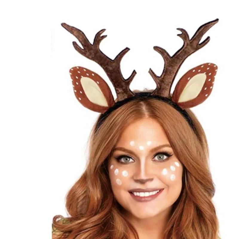 hot sale christmas accessories plush deer moose reindeer antler headband