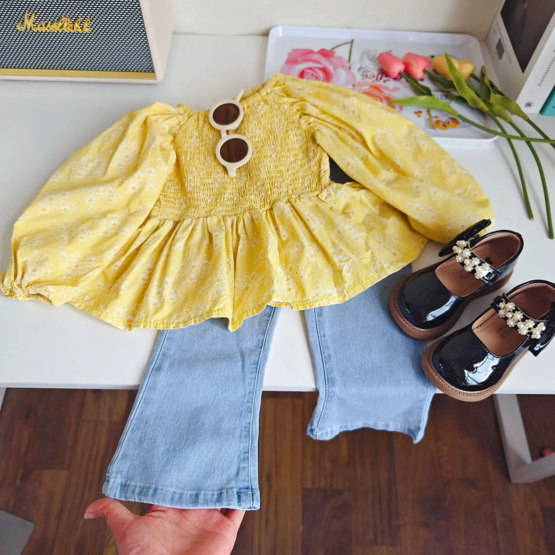 Fashion Kids Girls Boutique Clothing Wholesale Spring Autumn Girl Clothes Outfit Set Children Clothing 2PCS Tops+Jeans Sets