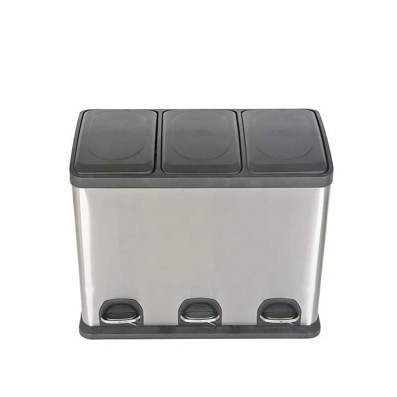 Competitive Recycle Sale Stainless Steel Kitchen Sorting Garbage Bins 3-in-1 Waste Separation Pedal 2 Compartment Rectangle Bin