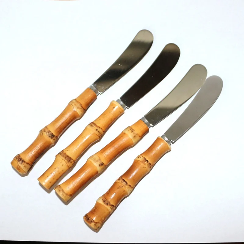 Wholesale high quality unique natural bamboo handle stainless steel only cheese butter spreader
