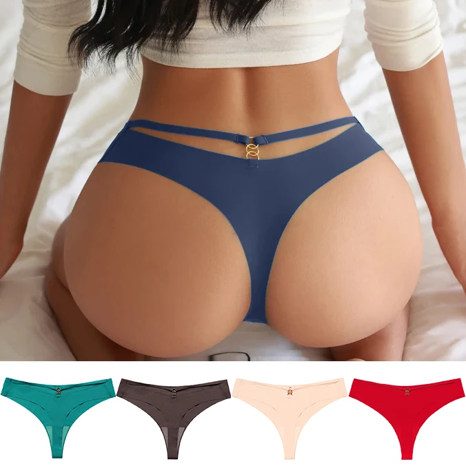 Wholesale EU & USA Plus Size One Piece Seamless Back Sexy Metal Ring Yoga Women Underwear Panties Thongs T-back Tanga