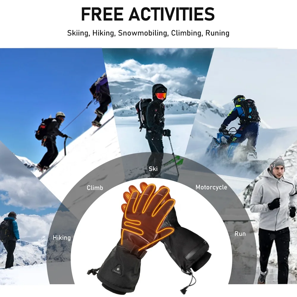 Водонепроницаемые перчатки с подогревом для мужчин и женщин, водонепроницаемые кожаные зимние лыжные теплые перчатки с электрическим перезаряжаемым аккумулятором