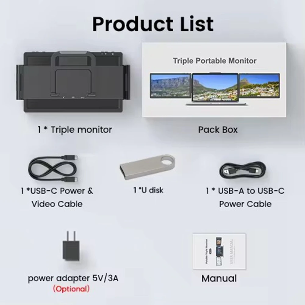 11.6 Inch Triple Portable Monitor Travel Laptop Screen Extender with External Display PC Computer Screen Extend for Parties