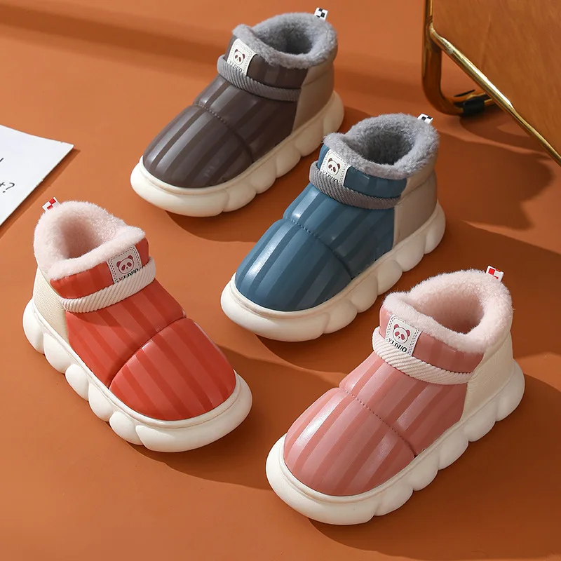 Fashionable Unisex Kids Leather Snow Boots round Toe Winter Knee-High with Fuzzy Fur Plush Anti-Slip Feature for Autumn Season