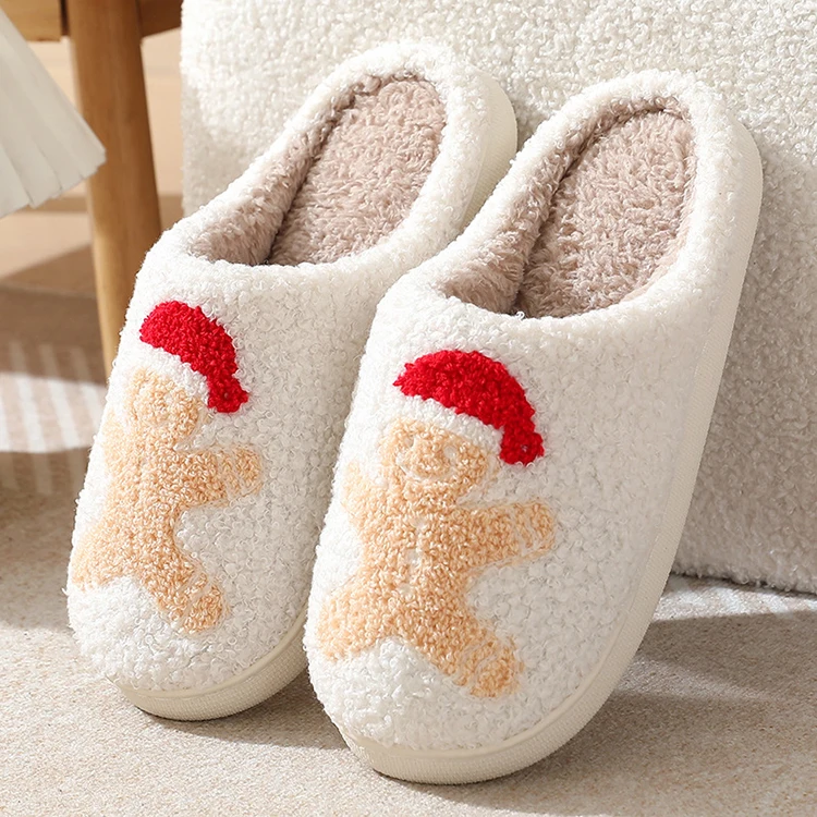 Embroidery Custom Cotton Warm Plush Fuzzy House Winter Home Smiley Face Slides Fluffy Fashion Fur Christmas Halloween Slippers