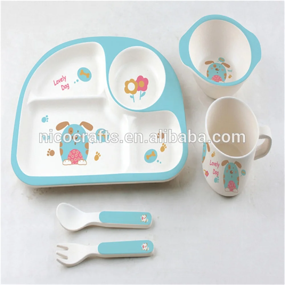 Plastic Plate 5 piece bamboo fiber kids tableware sets for kids
