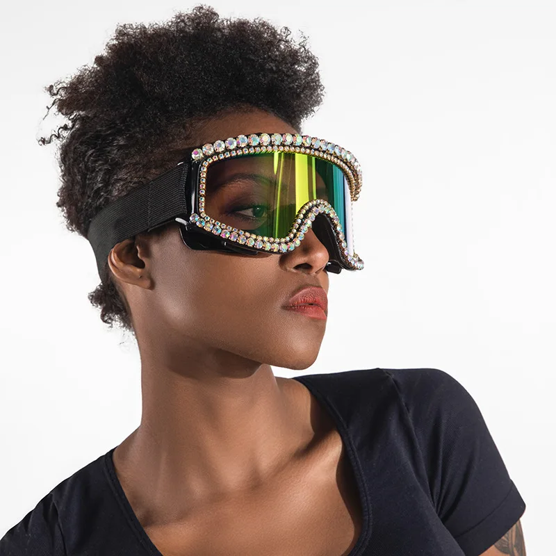 Euromonk Fashion Protective Windproof Bling Diamond Anti Fog Safety Goggle Snowboard Snow Ski Goggles for Adult